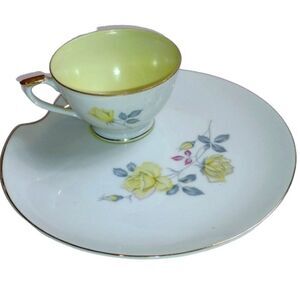 Vintage ESD Japan Made Hand Painted Floral Rose Yellow Snack Plate & Teacup